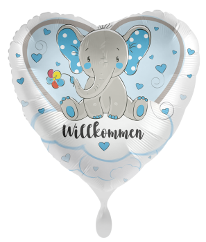 Folienballon - Willkommen! Elefant, blau - ø 43cm